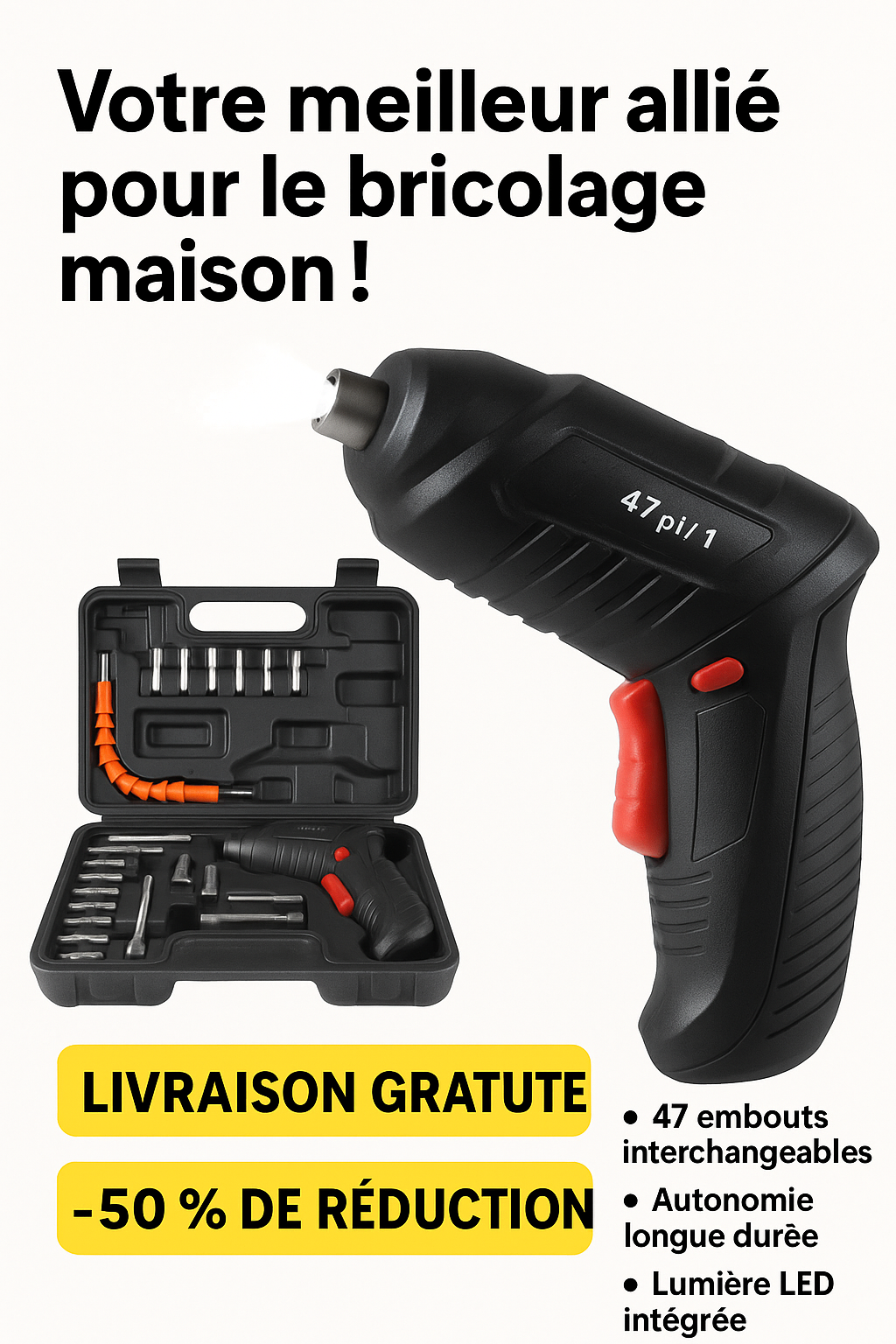 Tournevis Électrique Sans Fil 47 en 1 – L’outil indispensable pour tous vos bricolages à la maison !
